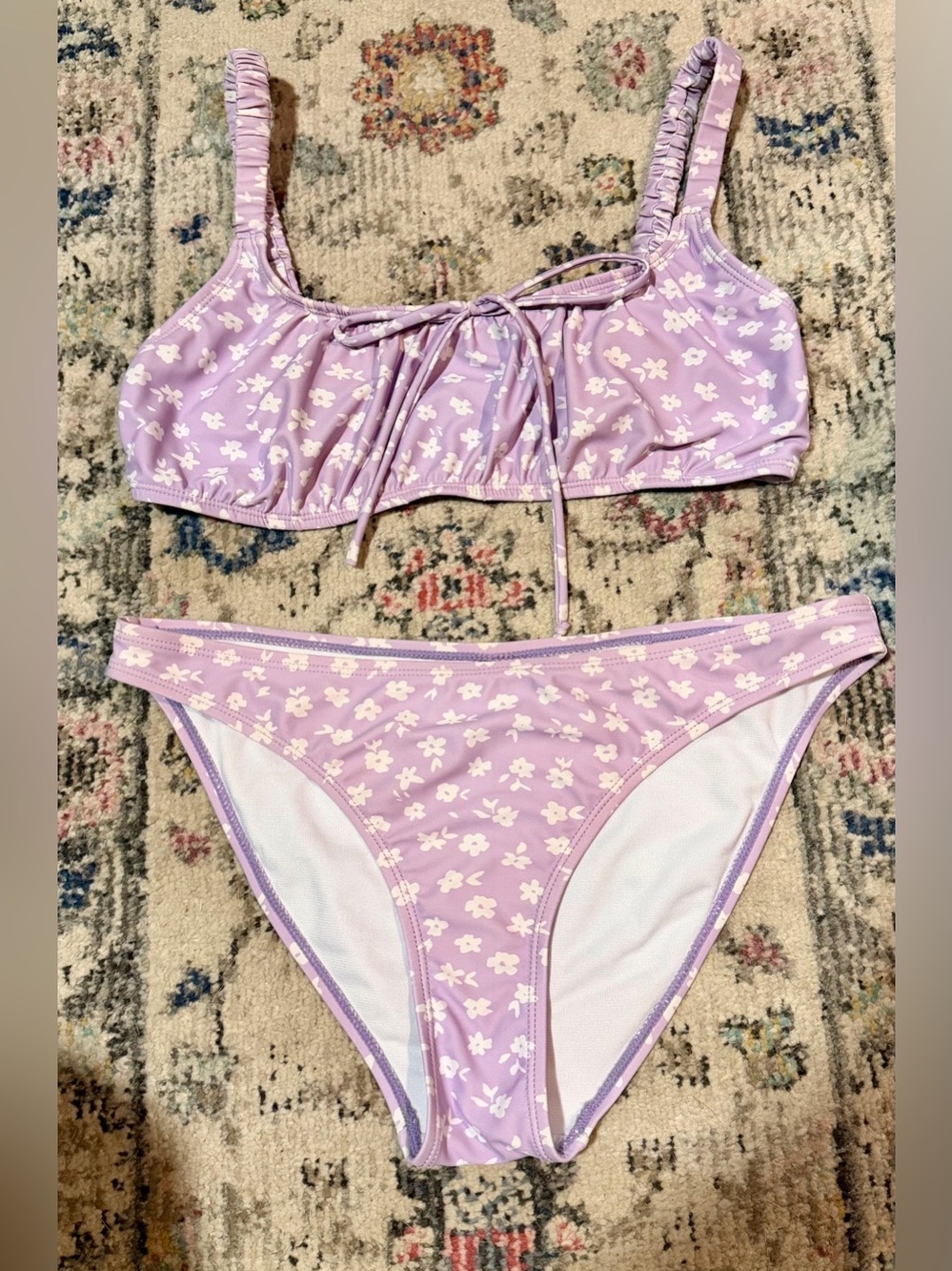 SHEIN Lavender Floral Tie-Front Bikini Set